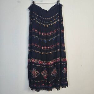 Chicos Womens Embroidered Maxi Skirt Size M Black Boho Gypsy Festival Beaded